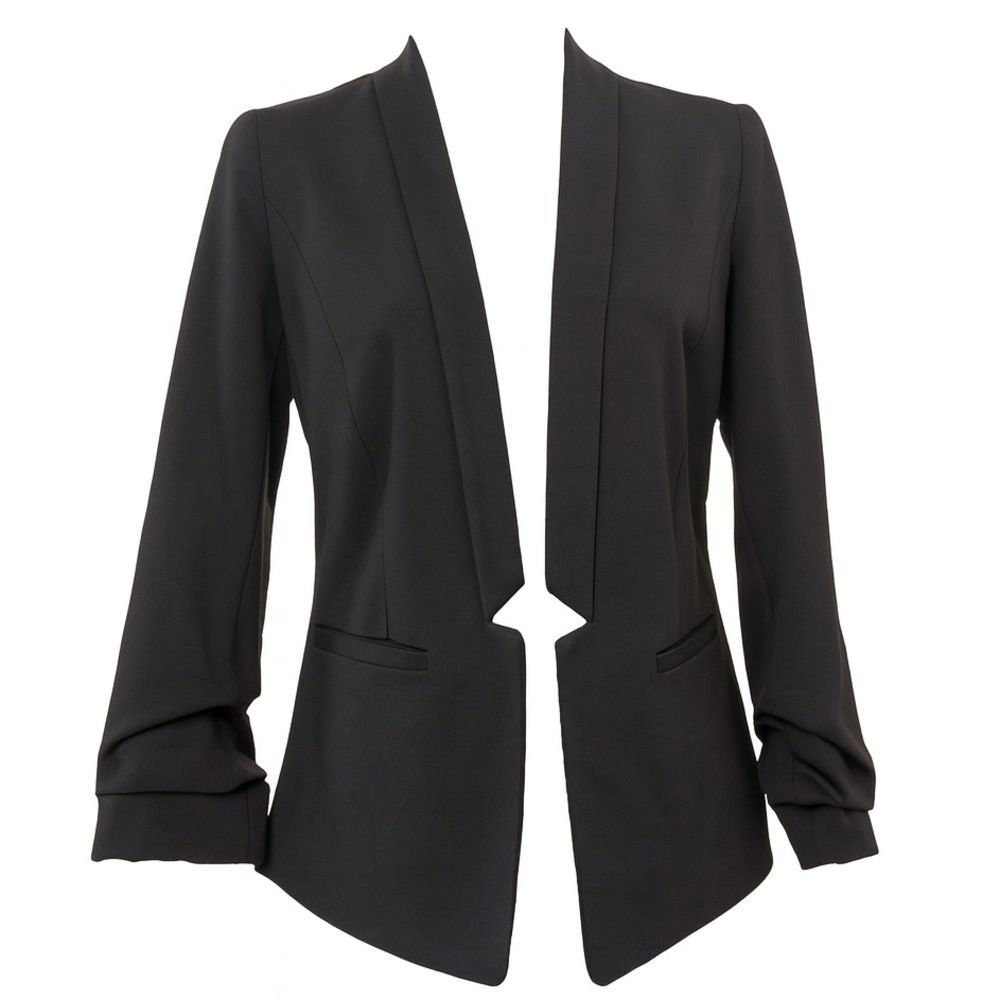 Miss Selfridge Black Petite Blazer Jacket Ruched Sleeve Workwear Career Size 6